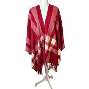 Moss Rose Women's Red Plaid Fringe Cape‎  One Size